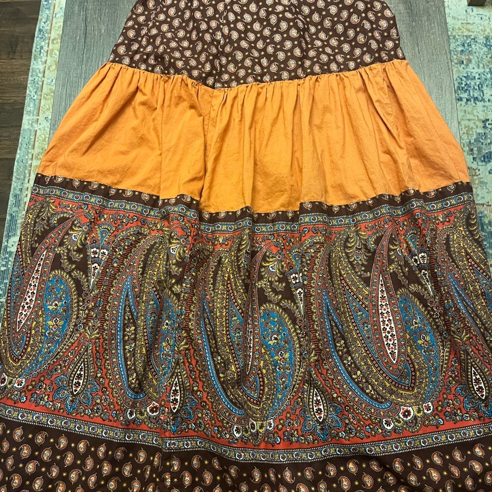 Boho Tiered Paisley Maxi Skirt - Mustard & Brown